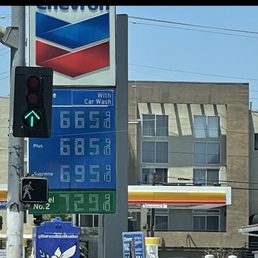 The price of Chevron gasoline on Coldwater Canyon Avenue and Riverside Drive