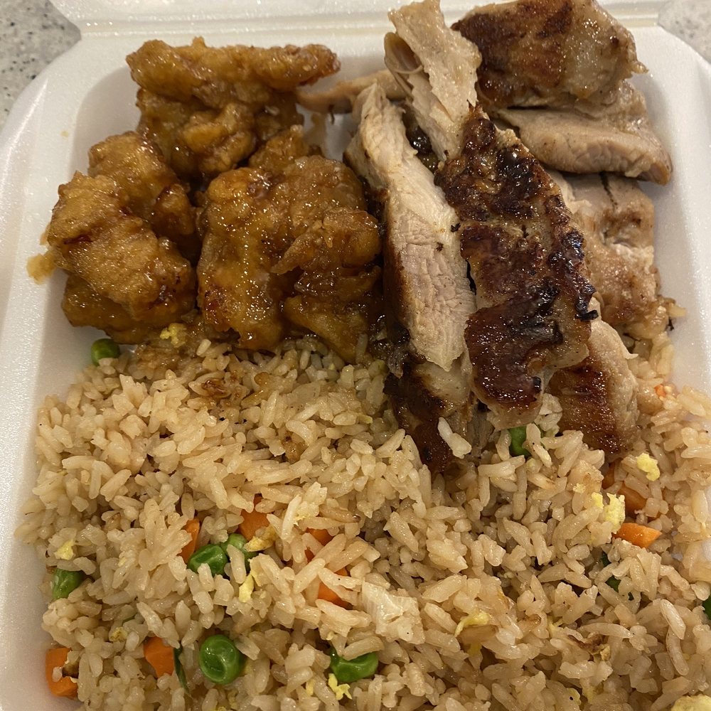 Panda Express - My 2-entree plate with fried rice, orange chicken, and teriyaki chicken. - Chinese Near Me - Antelope, California Panda Express - My 2-entree plate with fried rice, orange chicken, and teriyaki chicken. - Chinese Near Me - Antelope, California