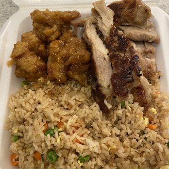 Panda Express - My 2-entree plate with fried rice, orange chicken, and teriyaki chicken. - Chinese Near Me - Antelope, California