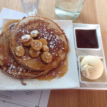 Degani - Two pancakes served with caramelised banana, maple syrup and ice cream - Cafes Near Me - Shepparton, VIC