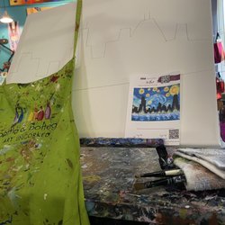 Bottle & Bottega by Painting with a Twist - The set-up for this class
