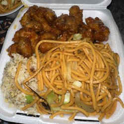 Chopstix Express - Fried rice and chow mein with orange chicken