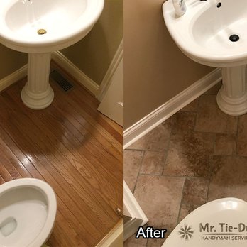 Mr Tie-Dye Handyman - Tile instead of old hardwood in the bathroom. - Handyman Near Me - Jackson, Tennessee Mr Tie-Dye Handyman - Tile instead of old hardwood in the bathroom. - Handyman Near Me - Jackson, Tennessee