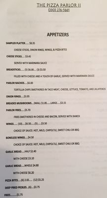 Menu photo 1 Pizza Parlor II Killbuck, OH