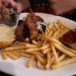 Frankies Italian Chophouse - Bacon cheeseburger, medium rare with French fries