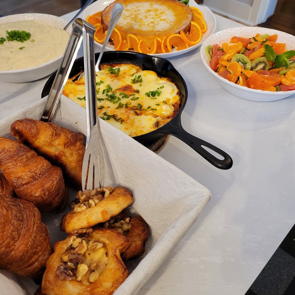 Rob Handel Catering - See + Be Croissants, Chorizo + Egg Skillet, Clementine Cake, Grits, Citrus Fruit Salad - Personal Chefs Near Me