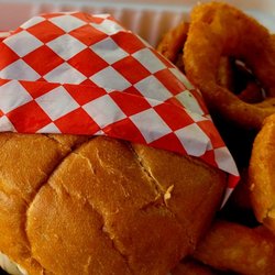 Canyon Grill - Mushroom swiss burger and rings.