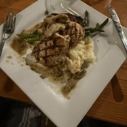 Chicken Marsala, mashed potatoes, and asparagus. (Sorry. It smelled amazing, so I took a bite before snapping the pic) Chicken Marsala, mashed potatoes, and asparagus. (Sorry. It smelled amazing, so I took a bite before snapping the pic)