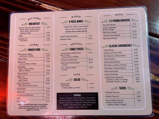Menu photo 2 Westside's 3rd Tavern & Grill El Paso, TX Menu photo 2 Westside's 3rd Tavern & Grill El Paso, TX