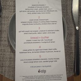 Saturday's tasting menu. Saturday's tasting menu.