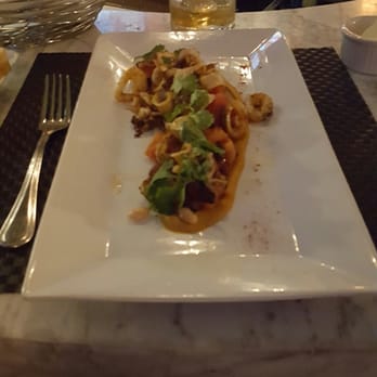 Bistro 45 - Calamari over egg plant puree... Excellent! - New American Near Me - Pasadena, California