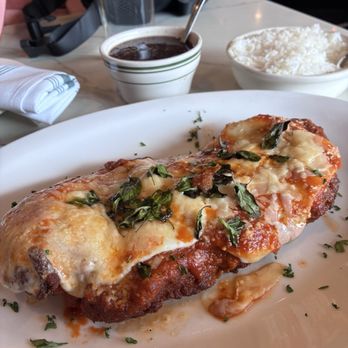 Sabor Unido - Beef Parmigiana with Fettucine I chose rice and beans as my side dishes - Portuguese Near Me - Newark, New Jersey