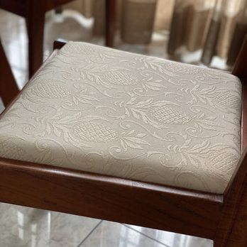 King's Upholstery - Pineapple-patterned fabric enhanced the Hawaiian Koa chairs - Furniture Reupholstery Near Me - Honolulu, Hawaii King's Upholstery - Pineapple-patterned fabric enhanced the Hawaiian Koa chairs - Furniture Reupholstery Near Me - Honolulu, Hawaii
