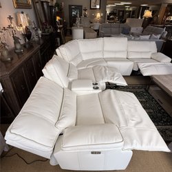 Creamy White Genuine Leather Power Reclining Sectional - Showroom Sample
