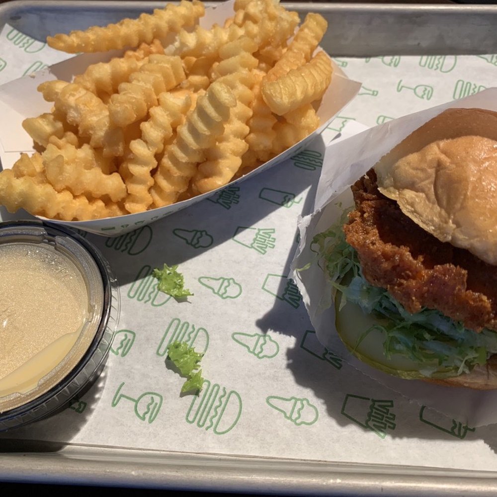 Shake Shack The Falls - Free fries and cheese dip for having to wait just a few extra minutes for the chicken sandwich. - Burgers Near Me - Miami, Florida Shake Shack The Falls - Free fries and cheese dip for having to wait just a few extra minutes for the chicken sandwich. - Burgers Near Me - Miami, Florida