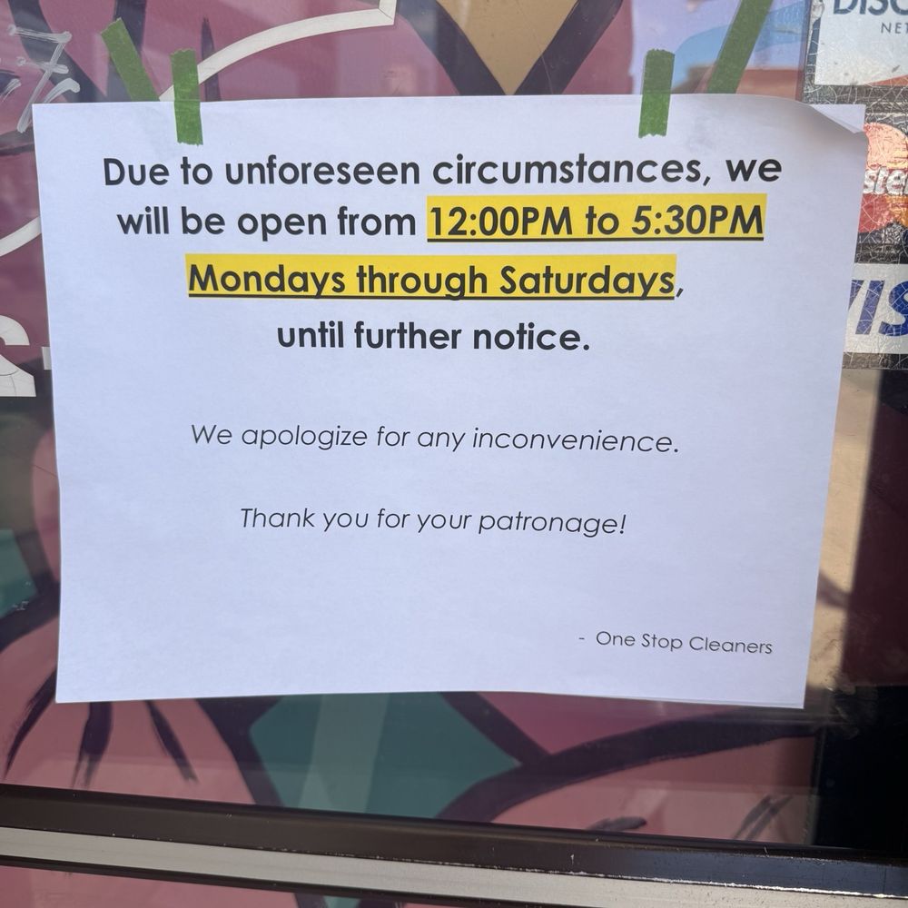 One Stop Cleaners - Open from 12pm - 5:30pm Monday - Saturday until further notice! - Sewing & Alterations Near Me - Allston, Massachusetts One Stop Cleaners - Open from 12pm - 5:30pm Monday - Saturday until further notice! - Sewing & Alterations Near Me - Allston, Massachusetts