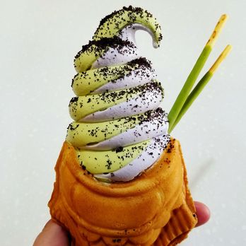 Snowtime - Fish cone with matcha and taro twist with pocky and oreo dust - Coffee & Tea Near Me - Chandler, Arizona Snowtime - Fish cone with matcha and taro twist with pocky and oreo dust - Coffee & Tea Near Me - Chandler, Arizona