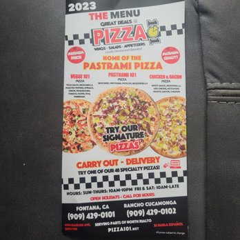 Pizza 101 - 2023 menu - American Near Me - Fontana, California Pizza 101 - 2023 menu - American Near Me - Fontana, California
