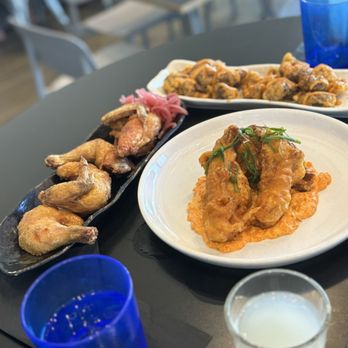 DB Grill - DB Chicken, Ahi Belly tempura and the shrooms served with a lychee soju drink - New American Near Me - Kapolei, Hawaii