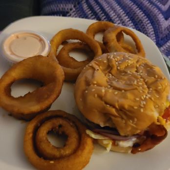 Tee Pee Drive-In - Bacon cheeseburger with onion rings - Burgers Near Me - Grand Coulee, Washington Tee Pee Drive-In - Bacon cheeseburger with onion rings - Burgers Near Me - Grand Coulee, Washington