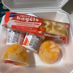 Fruit cup, yogurt and mini bagels