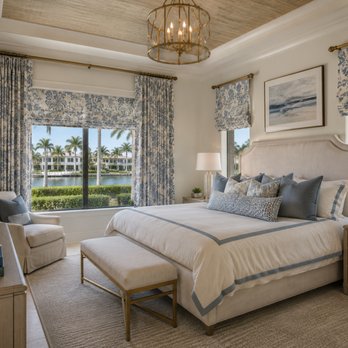 Nest Egg Interior Design - Elegant coastal bedroom featuring layered neutrals, custom window treatments, refined textures, and a serene waterfront view. - Interior Design Near Me Nest Egg Interior Design - Elegant coastal bedroom featuring layered neutrals, custom window treatments, refined textures, and a serene waterfront view. - Interior Design Near Me