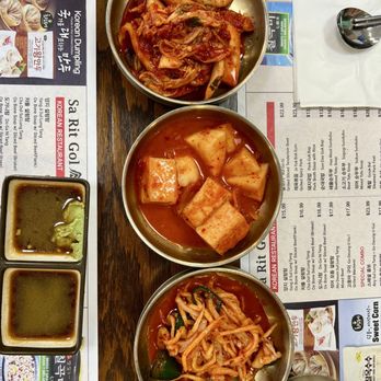 Sa Rit Gol - 3 different kimchi are served as complementary side dishes - Korean Near Me - Fort Lee, New Jersey Sa Rit Gol - 3 different kimchi are served as complementary side dishes - Korean Near Me - Fort Lee, New Jersey