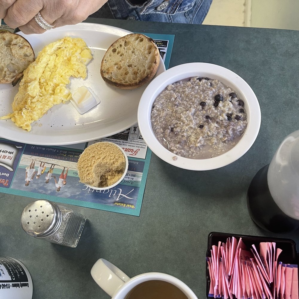 Sammy J's Boston's Best Breakfast - Scrambled eggs, English muffin, and outstanding blueberry oatmeal. - Breakfast & Brunch Near Me - Flagler Beach, Florida Sammy J's Boston's Best Breakfast - Scrambled eggs, English muffin, and outstanding blueberry oatmeal. - Breakfast & Brunch Near Me - Flagler Beach, Florida