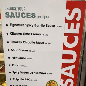 Fresh Burrito - The hot sauce and the bottom three are vegan sauces - Tex-Mex Near Me - Guelph, Ontario Fresh Burrito - The hot sauce and the bottom three are vegan sauces - Tex-Mex Near Me - Guelph, Ontario