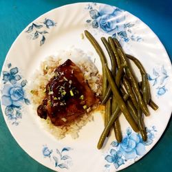 Chicken adobo over Jasmine rice & green beans