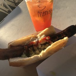 Lockeford sausage and strawberry lemonade from Blue Moon Kettle Lockeford sausage and strawberry lemonade from Blue Moon Kettle