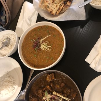 Masala Bae - A Mutton curry, an eggplant curry and garlic naan. Yum!! - Indian Near Me - Tustin, California