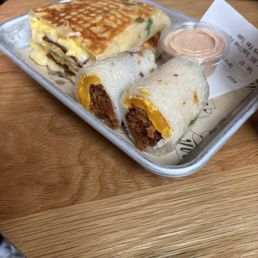 Stallion, pancake, bacon, egg Egg + Cheese Scallion Pancake