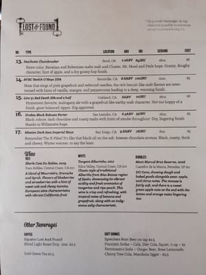 Photo of Lost & Found Beer Garden - Oakland, CA, US. opening day drink list page 2