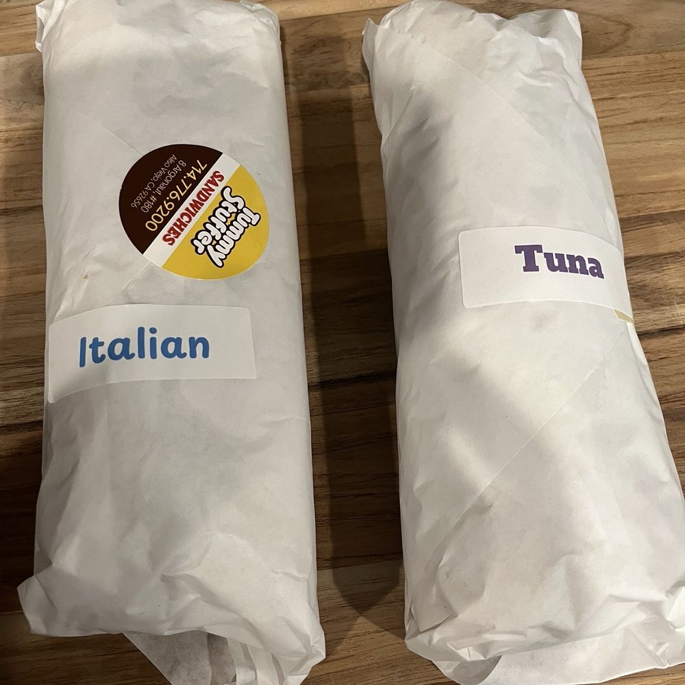 Pretty big sandwiches, neatly labeled Pretty big sandwiches, neatly labeled