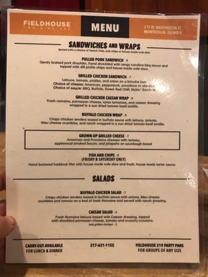 Menu photo 2 FieldHouse 219 Monticello, IL