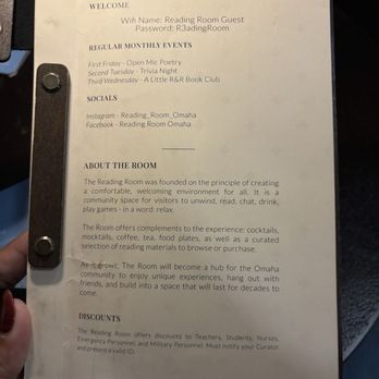 The Reading Room - Menu - Lounges Near Me - Omaha, Nebraska