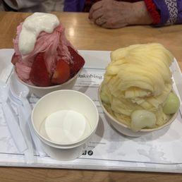 Mango Melon Shaved Ice and Strawberry Shaved Ice with banana cream