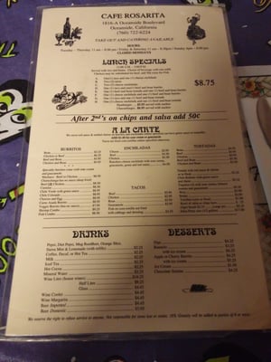 Menu photo 5 Cafe Rosarita Oceanside, CA