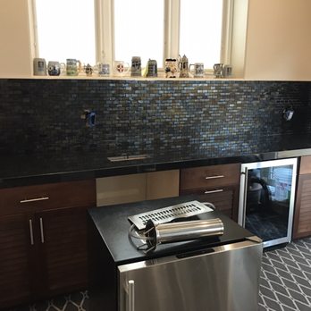 The Outlet by Oceanside Glasstile - Simple back splash displaying Pewter and Bronze 1 x 2 tiles - Building Supplies Near Me - Vista, California