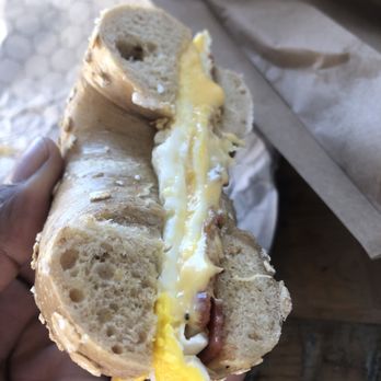 The Bagelry - bacon egg and cheese on an oatmeal bagel - Bagels Near Me - Cedar Knolls, New Jersey The Bagelry - bacon egg and cheese on an oatmeal bagel - Bagels Near Me - Cedar Knolls, New Jersey