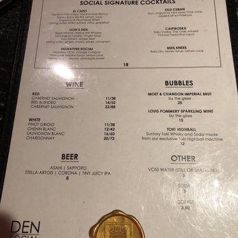 Den Social Lounge - the menu and prices - Lounges Near Me - New York, New York Den Social Lounge - the menu and prices - Lounges Near Me - New York, New York