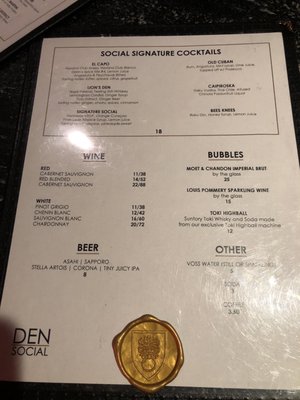 Menu photo 1 Den Social Lounge New York, NY Menu photo 1 Den Social Lounge New York, NY