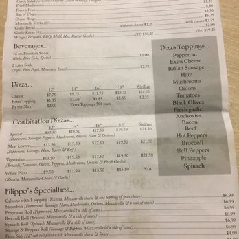 Filippo's Pizza - Menu page - Pizza Near Me - Edgewater, Florida