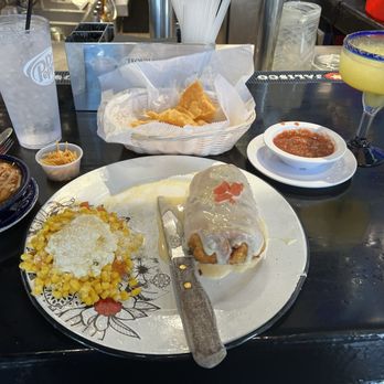 Corazon De Mexico Cuisine - shredded beef Chimichanga with street corn, chicken tortillas soup and house margaritas - New Mexican Cuisine Near Me - Fort Oglethorpe, Georgia