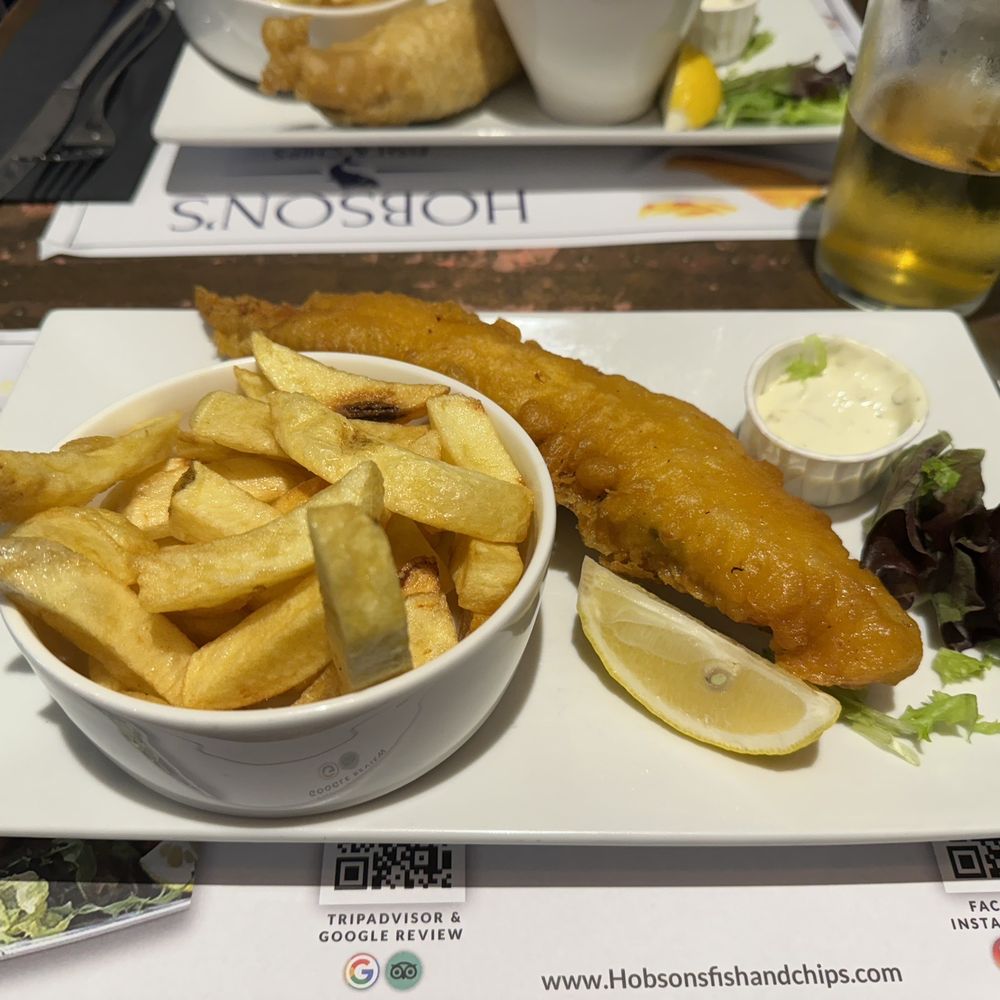 Hobson's Fish & Chips - Cod Fish and Chips, Hobson Draft Beer (it was a blonde). - British Near Me - London, XGL