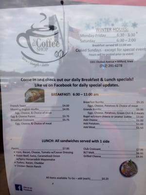 Menu photo 4 The Coffee Shop Milford, IA Menu photo 4 The Coffee Shop Milford, IA