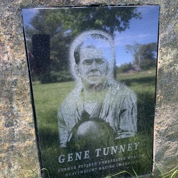Gene Tunney Park - Plaque on granite with The Champs image. - Parks Near Me Gene Tunney Park - Plaque on granite with The Champs image. - Parks Near Me