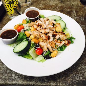 Lodi Beer Co - Large house salad with grilled chicken and two sides of house balsamic vinaigrette dressing - Breweries Near Me - Lodi, California Lodi Beer Co - Large house salad with grilled chicken and two sides of house balsamic vinaigrette dressing - Breweries Near Me - Lodi, California