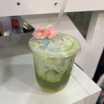 Harlow and pearl - iced cotton candy matcha latte with oatmilk - Coffee & Tea Near Me - Mount Pleasant, South Carolina